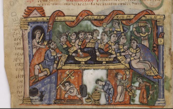 800-20 Vat. Gr. 749, fol 16v Le banquet des enfants de Job (c) Biblioteca Vaticana