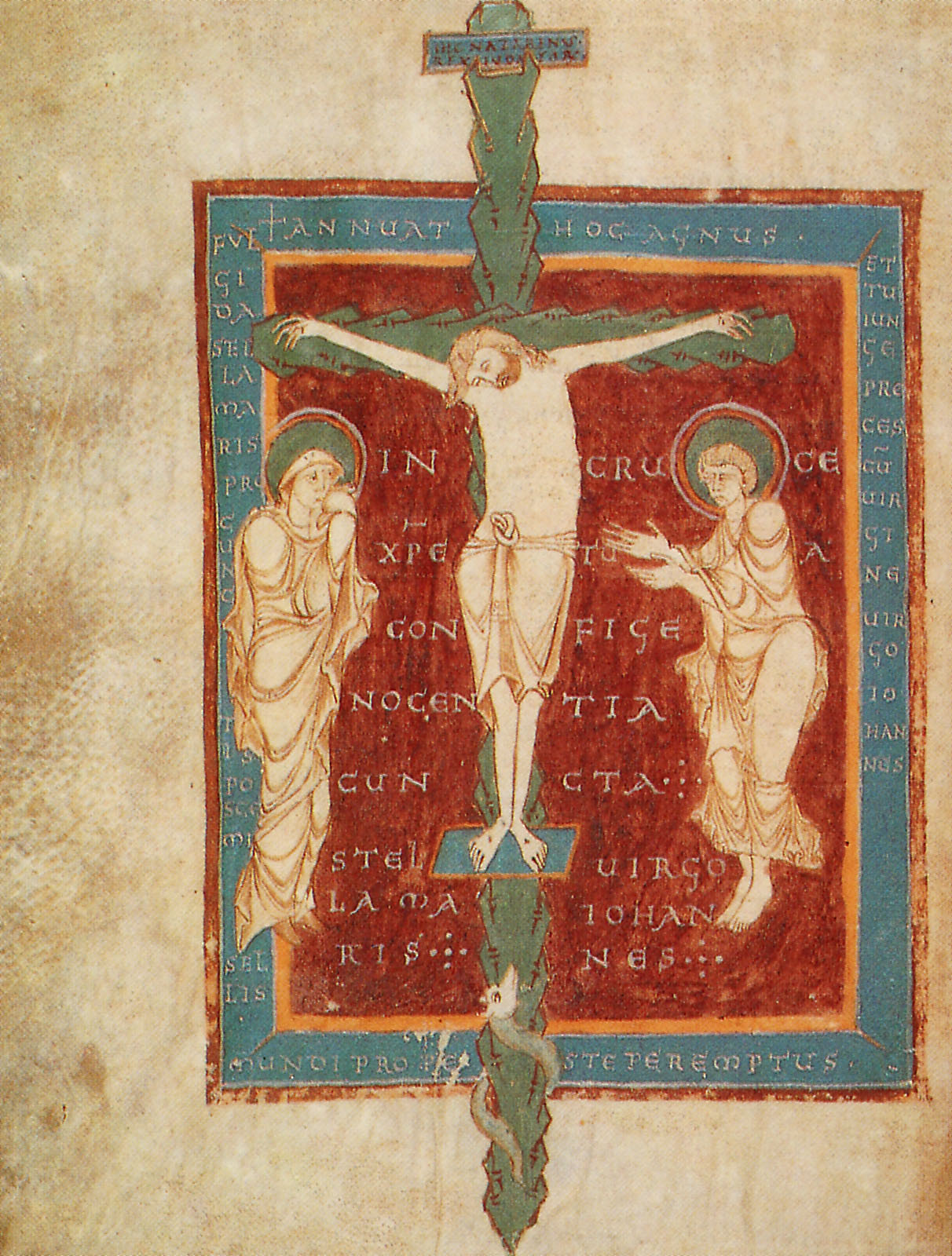 970 ca Reichenauer_Evangelistar Stadtbibliothek Leipzig Ms. CXC fol 1v Crucifixion