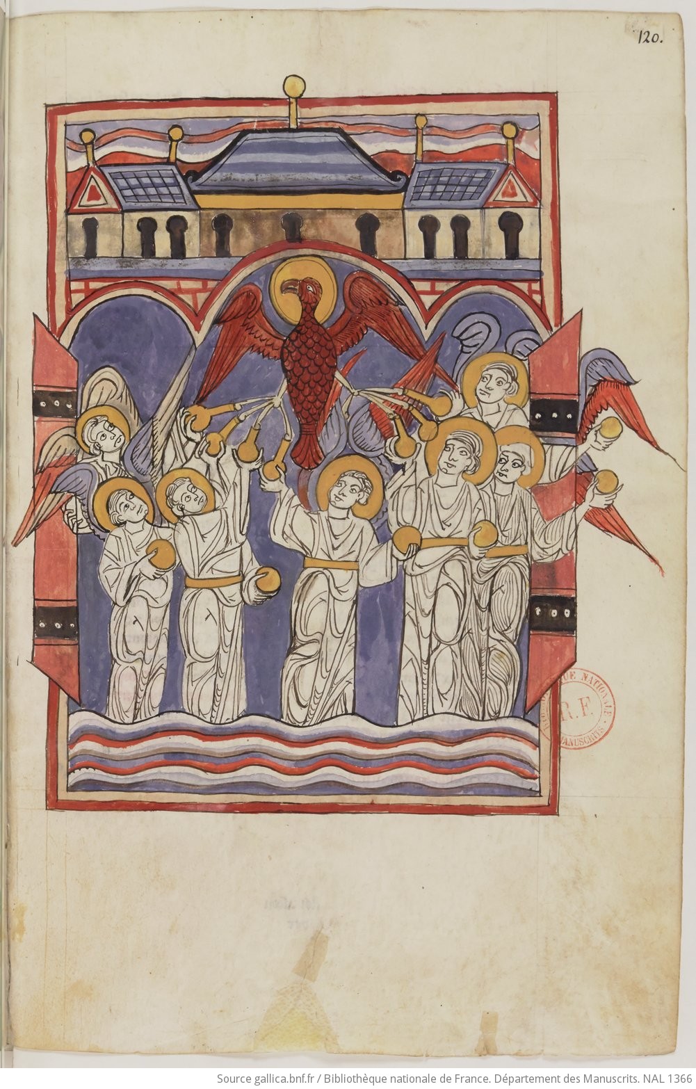 Apo 15,5-8 1180 ca Beatus de Navarre BNF NAL 1366 fol 120r Les anges aux sept plaies sortant du Temple