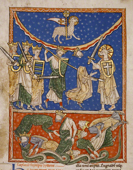 Apo 17,14-18 1220 ca Beatus de San Andrés de Arroyo Paul Getty Museum, Ms. 77, recto The Lamb Defeating the Ten Kings