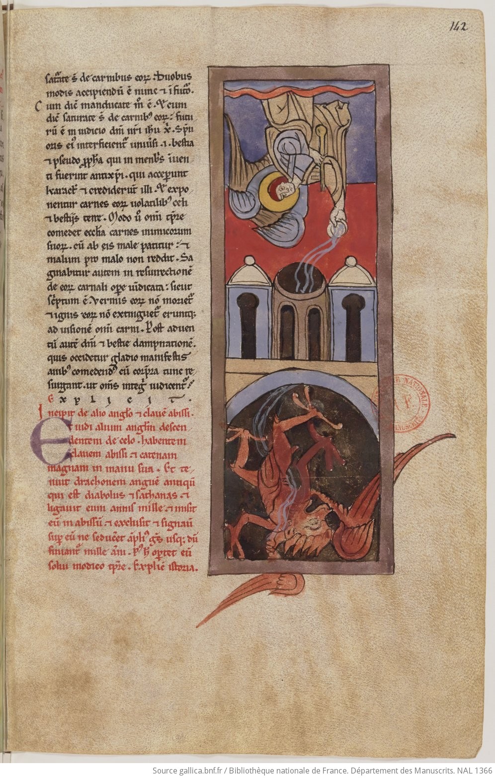 Apo 20,1-3 1180 ca Beatus de Navarre BNF NAL 1366 fol 142r Le démon enchaîné dans les abysses