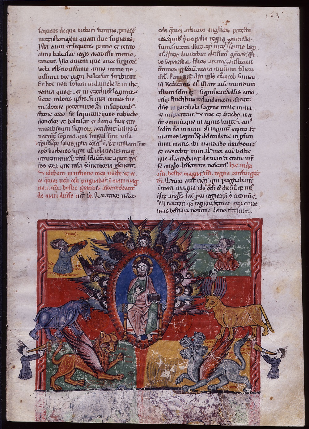 Dan 7,2-10 1220 Beatus de Las Huelgas MS M.429 fol. 163r Ancient des jours et les quatre betes