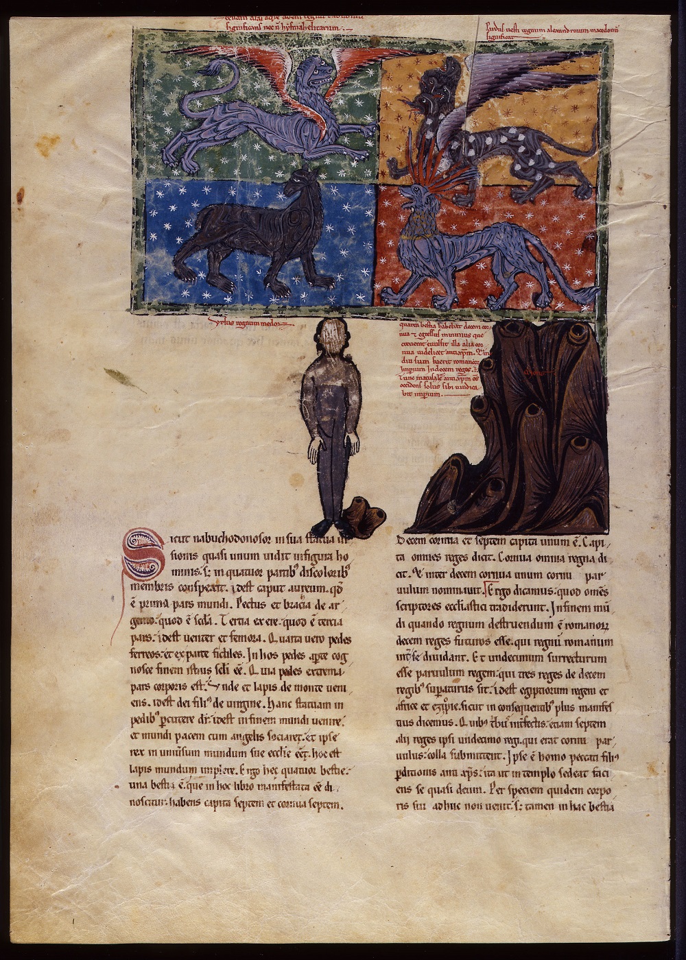 Vision 4 betes et statue 1220 Beatus de Las Huelgas Morgan MS M.429, fol. 35v Daniel et la Vision des quatre betes