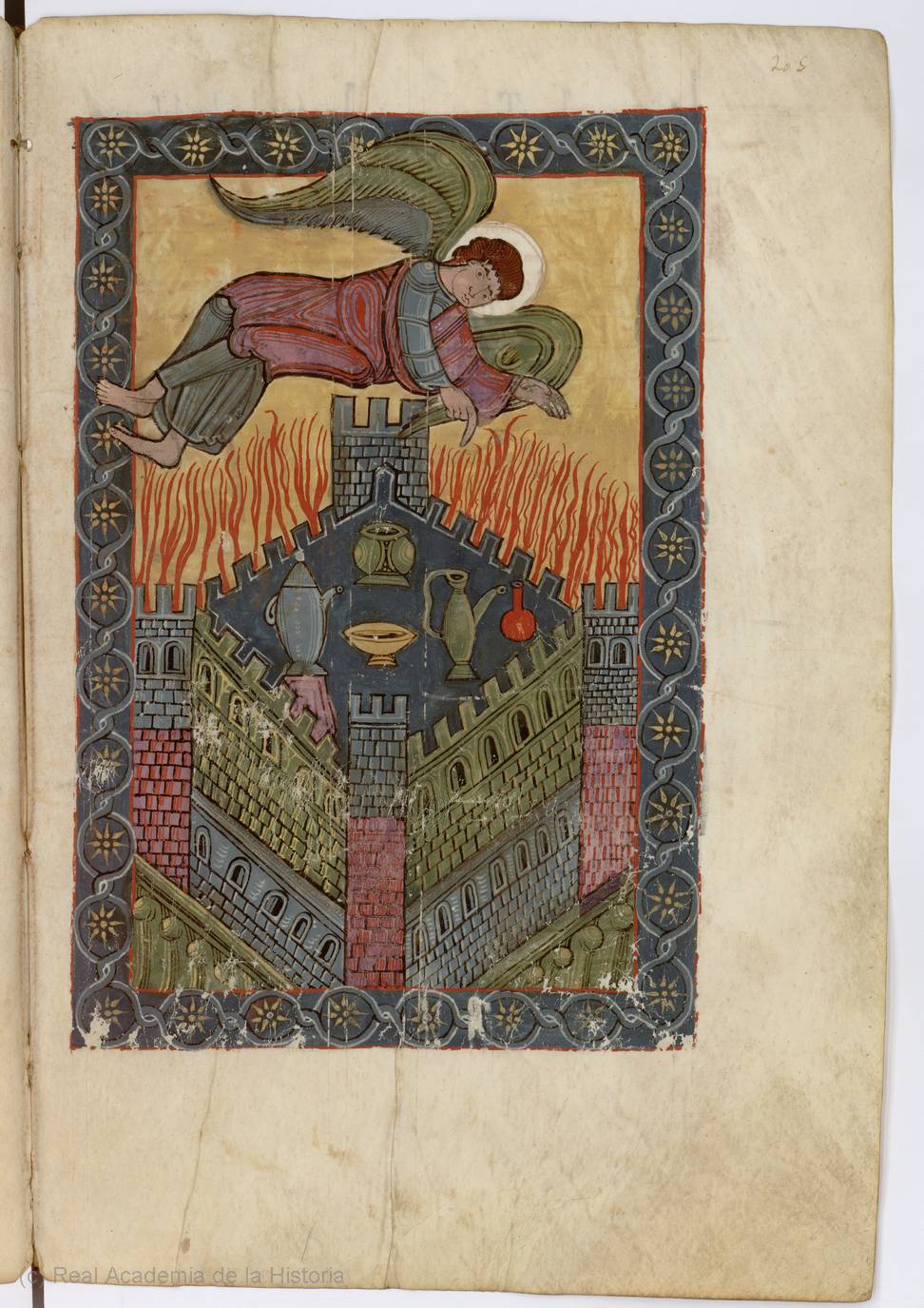 apo 18,1-20 1100-20 Beatus San Millan de la Cogolla Academie Madrid Cod.Emil.33 fol 205r Ange et Babylone