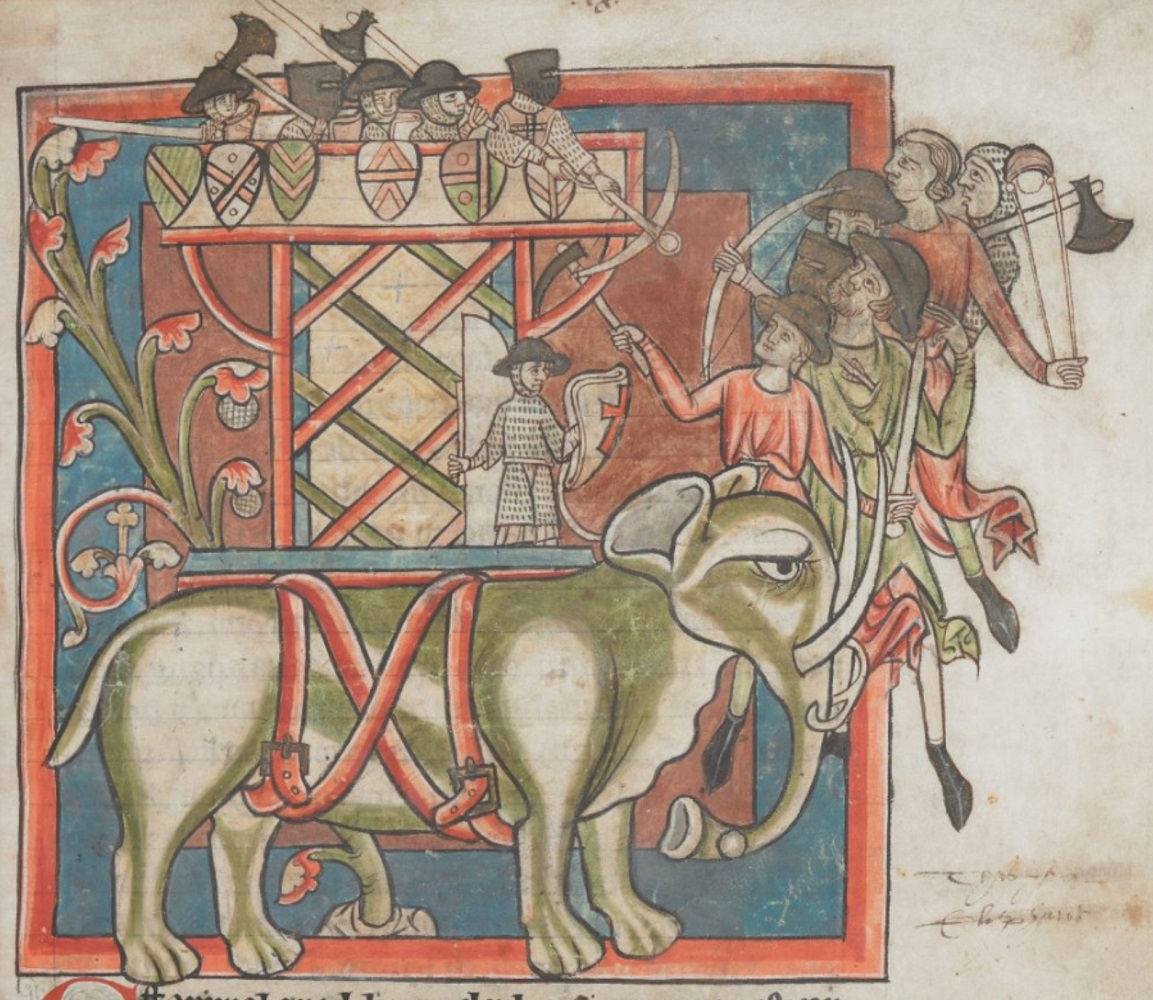 elephant-1230-40-British-Library-Harley-MS-4751-Harley-Bestiary-folio-8r.