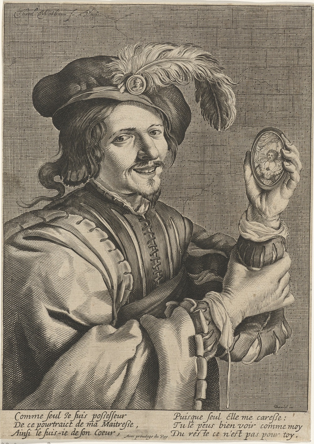 1621-76 Man met miniatuurportret in de hand, Theodor Matham, after dessin Hendrick ter Brugghen, Rijksmuseum