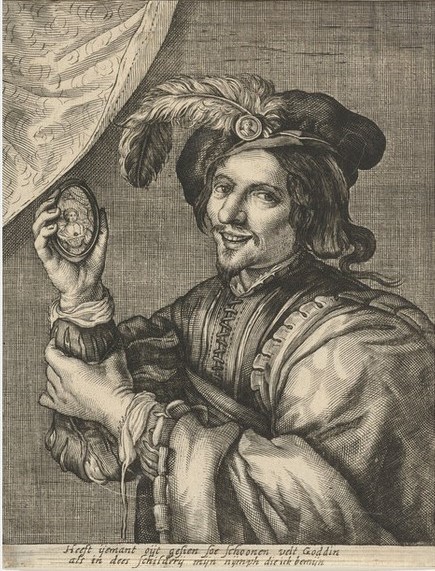 1621-76 Man met miniatuurportret in de hand, Theodor Matham, after dessin Hendrick ter Brugghen, français