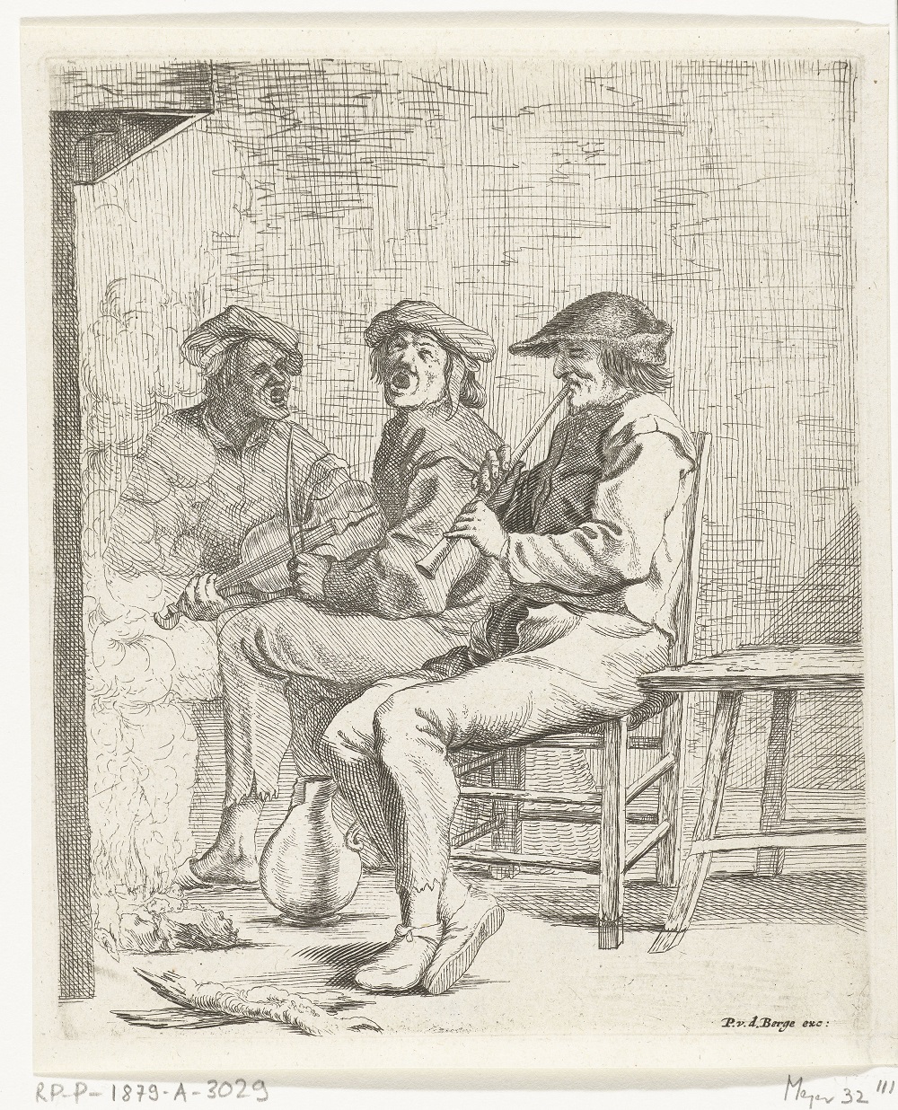 1633-72 Les trois musiciens gravure de Willem Basse, d'après Adriaen Brouwer Rijksmuseum