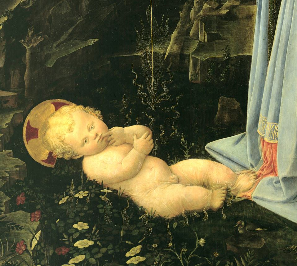 1457-59 Fra_Filippo_Lippi The_Adoration_in_the_Forest_-Berlin detail enfant