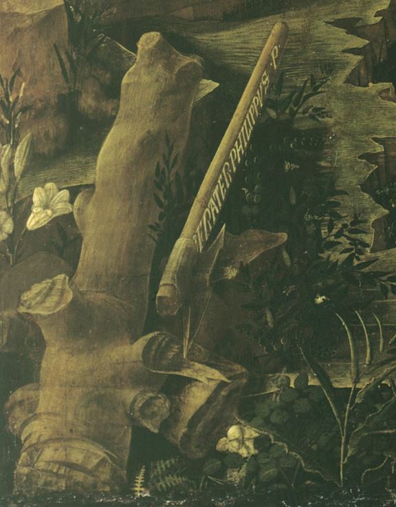 1457-59 Fra_Filippo_Lippi The_Adoration_in_the_Forest_-Berlin detail hache