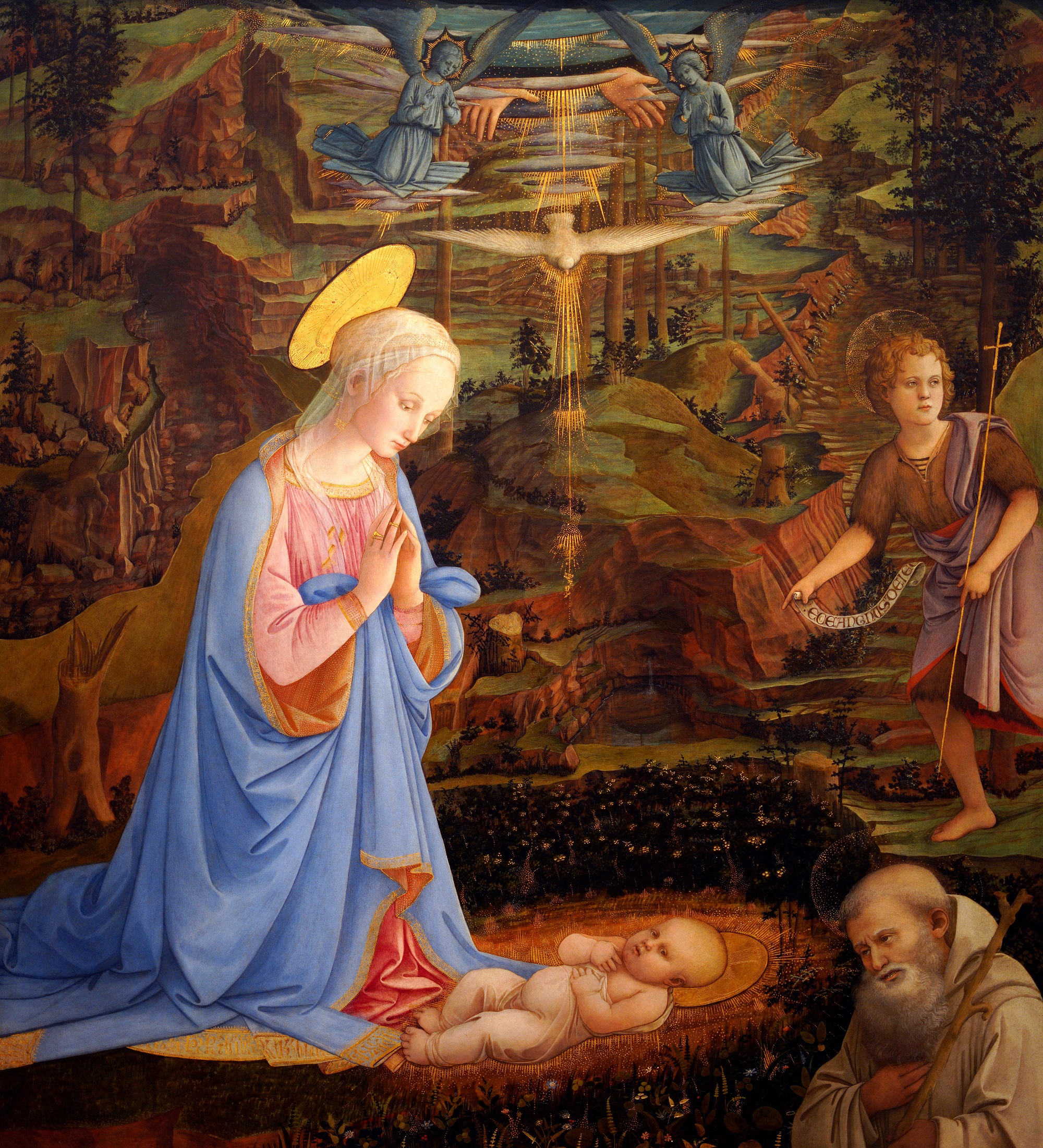 1463 Adorazione di Camaldoli with_the_young_St._John_the_baptist,St._Romuald,_Filippo_Lippi Offices