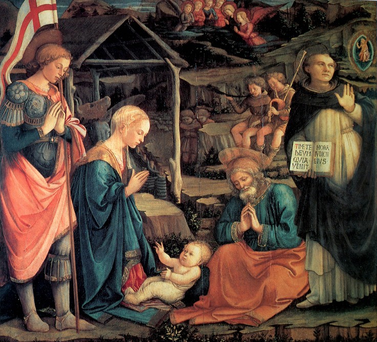 1465-70 Filippo Lippi  Adoration de l'Enfant avec saint Vincent Ferrier et saint Georges Musee palazzo Pretorio Prato