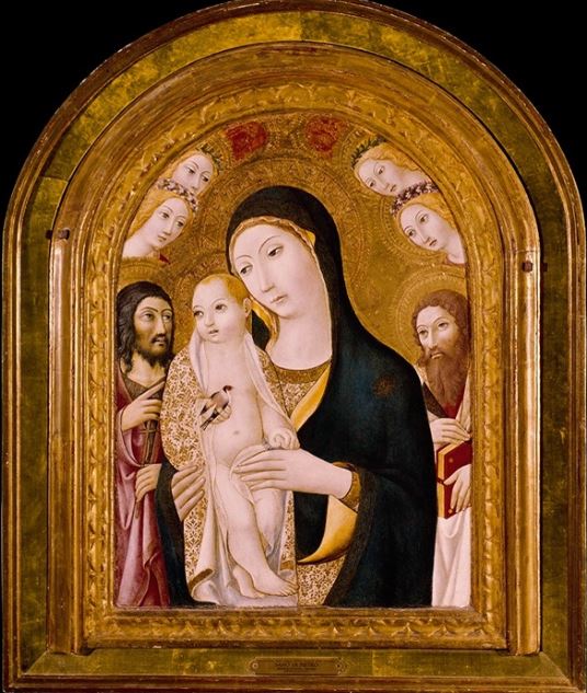 1460-70 Sano di Pietro Madonna and Child with Saint John the Baptist, Saint Bartholomew, and Four Angels c. El Paso Museum of Art