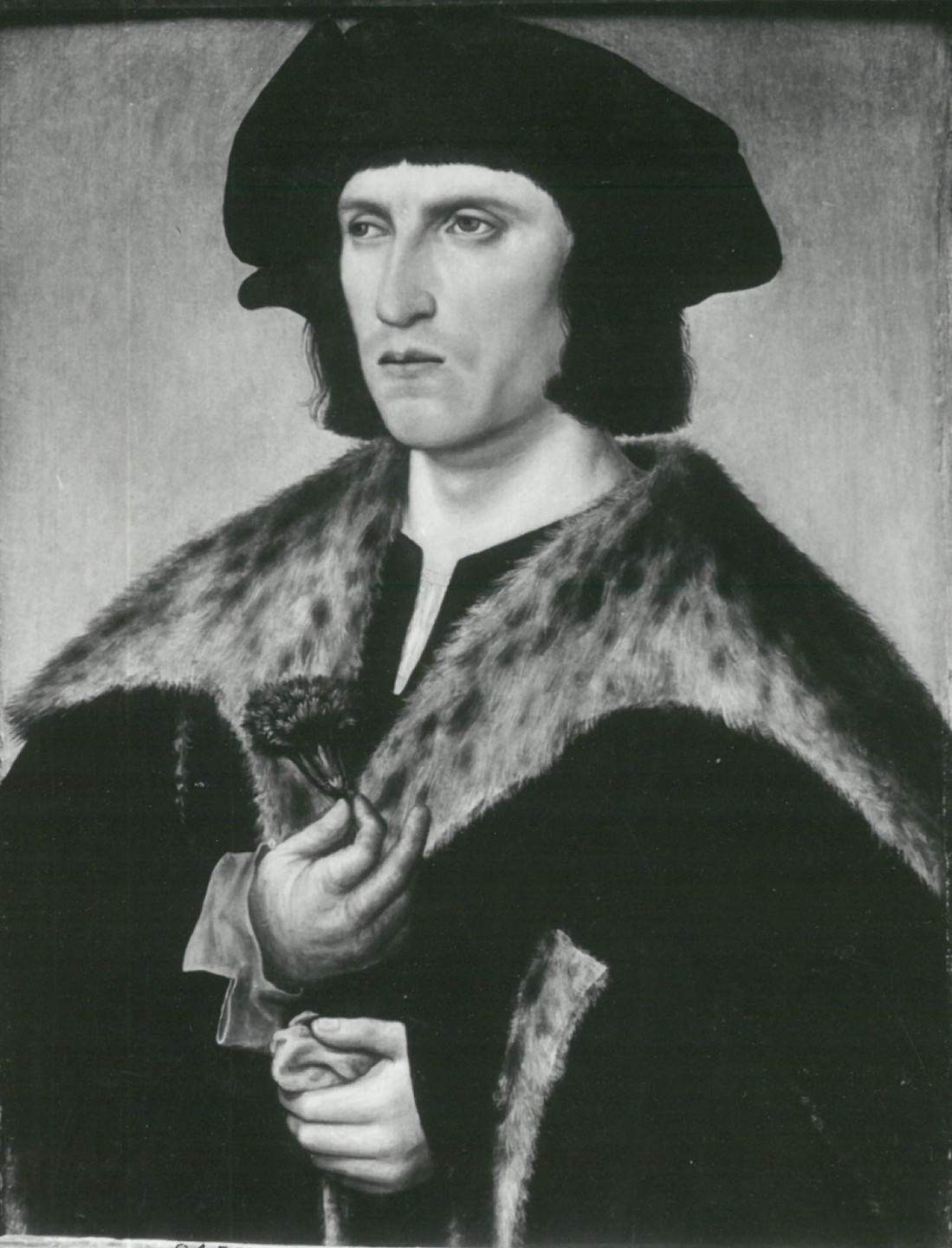 Maitre de Francfort ecole 1500-25 Homme a l'oeillet emplacement inconnu
