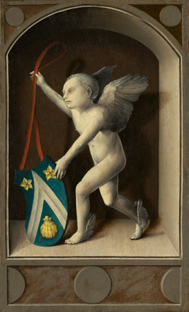 Bernard-van-Orley-Christ-parmi-les-docteurs-1513-NGA-revers-Putto-with-Arms-of-abbe-Jacques-Coene