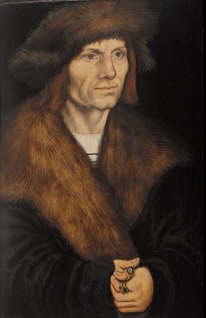 Lucas Cranach l ancien 1514 Portrait d'un homme imberbe en manteau et toque de fourrure Kunshalle Bremen