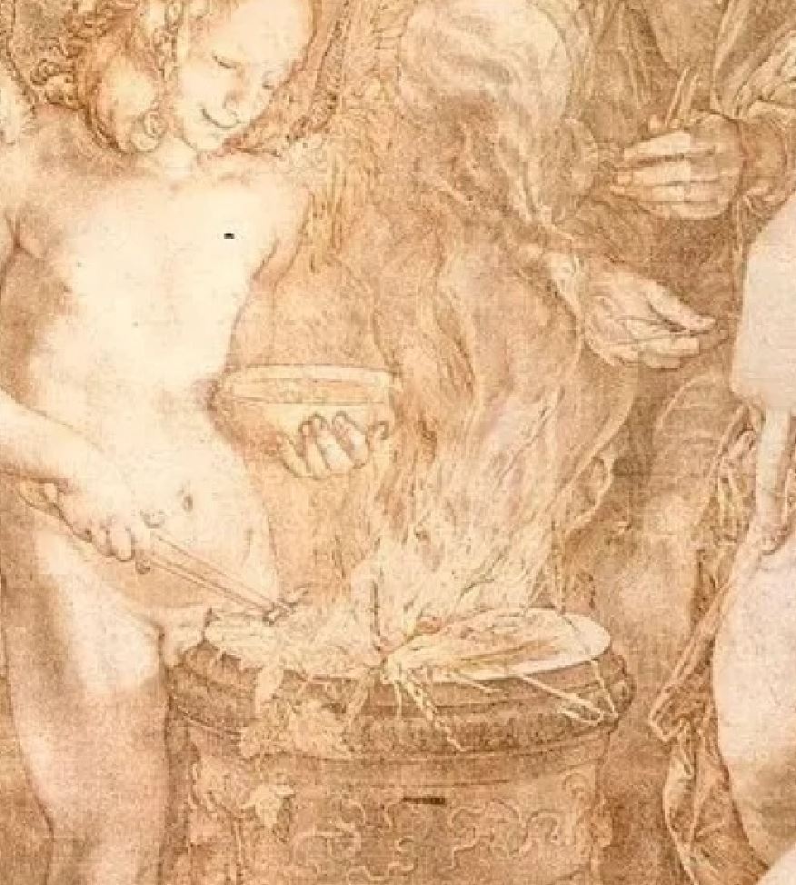 1606 Hendrick Goltzius, Without Ceres and Bacchus, Venus would freeze, ermitage detail brasier
