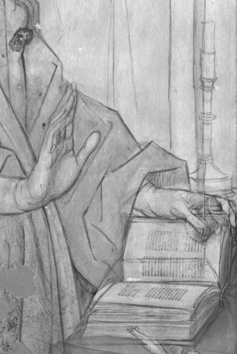 Annonciation detail rat de cave Memling 1465-70 MET infrarouge