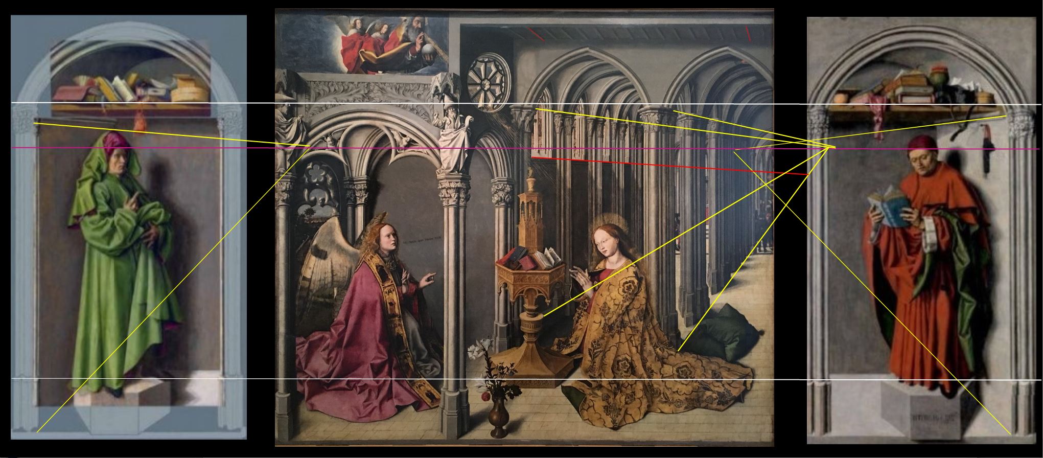 Barthélémy d'Eyck (attr) 1445 ca Musée du Vieil-Aix Annonciation triptyque schema perspective