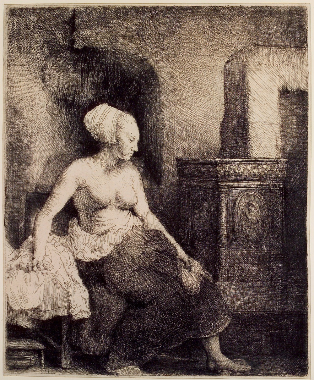 1658 Rembrandt Femme devant poele 2eme etat