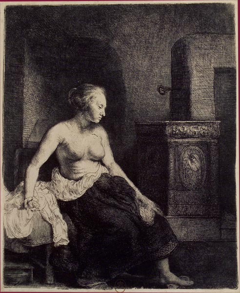 1658 Rembrandt Femme devant poele 7eme etat