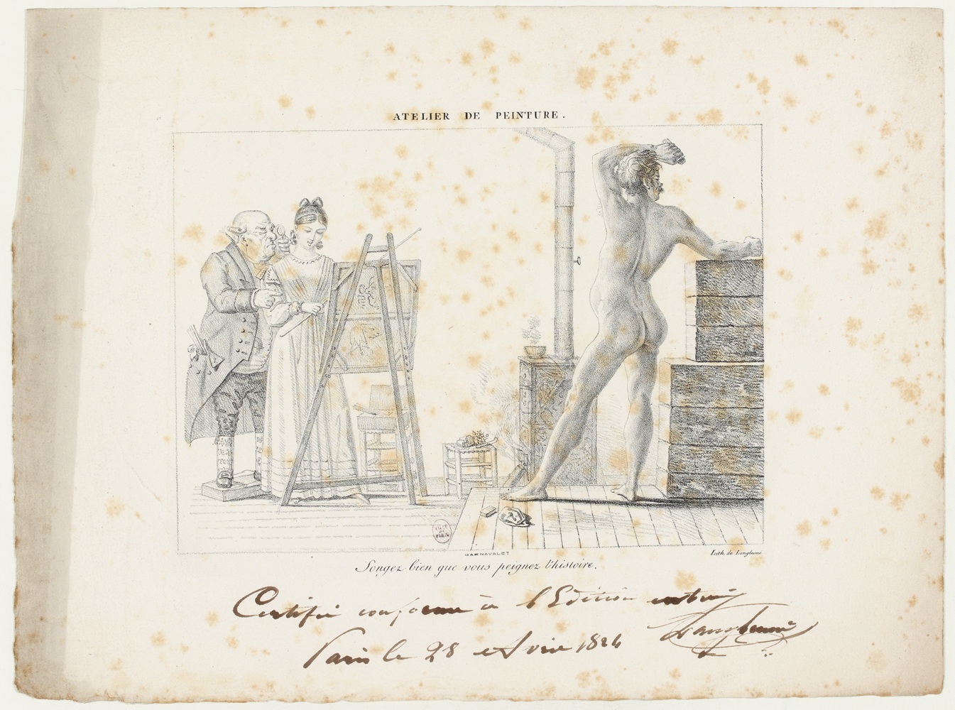 Atelier de peinture./Songez bien que vous peignez l'histoire. (Titre inscrit (lettre))