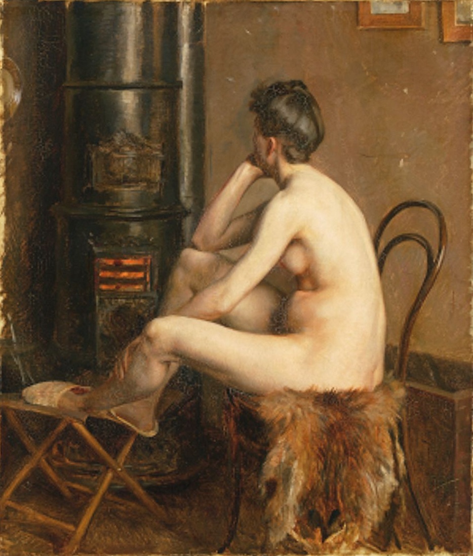 1880-1900 Valdemar_Irminger_-Le modèle tente de retser au chaud_Modellen_varmer_sig