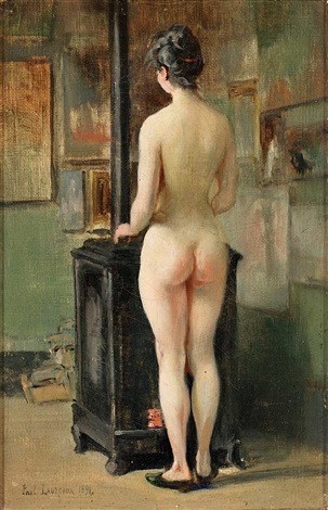 1891 paul-laureaux-blick-in-ein-maleratelier-mit-stehendem-weiblichen-rückenakt