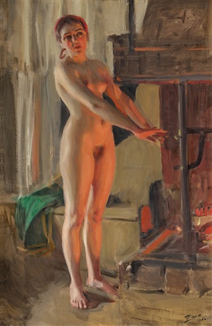 1916 anders-zorn-in-front-of-the-fire-place-(framför-brasan)
