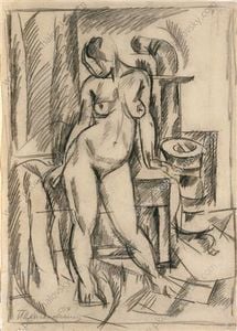 1917 pyotr-konchalovsky the-model-by-the-stove fusain