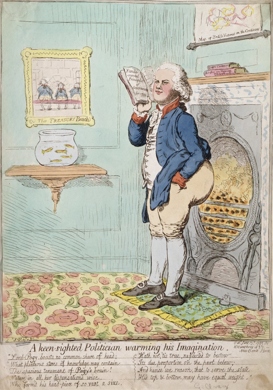 1795 James Gillray - A keen sighted Politician warming his Imagination
