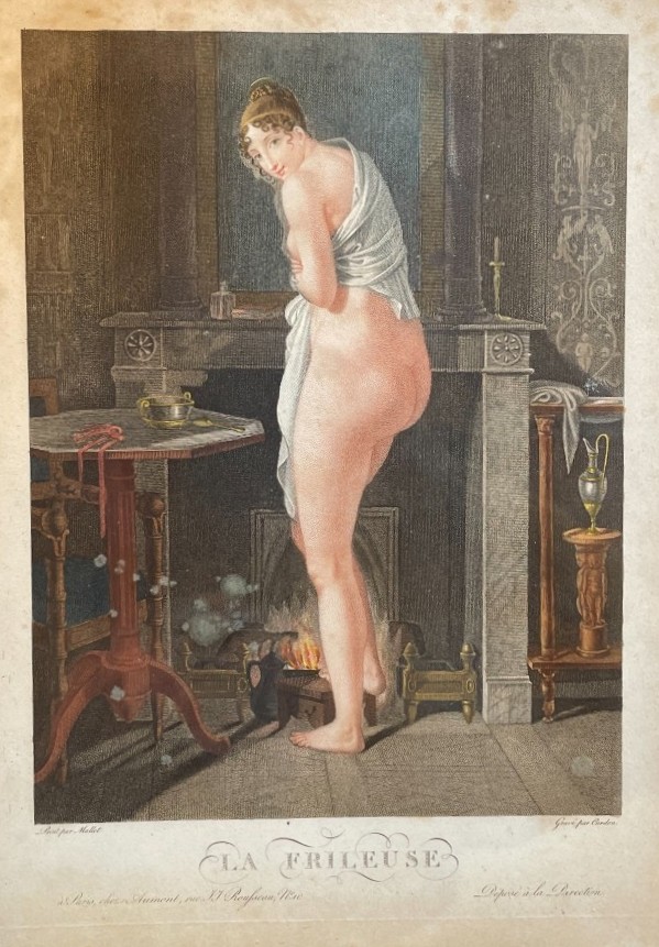 1817 Gravure de Cardon d'après jean-baptiste-mallet La Frileuse