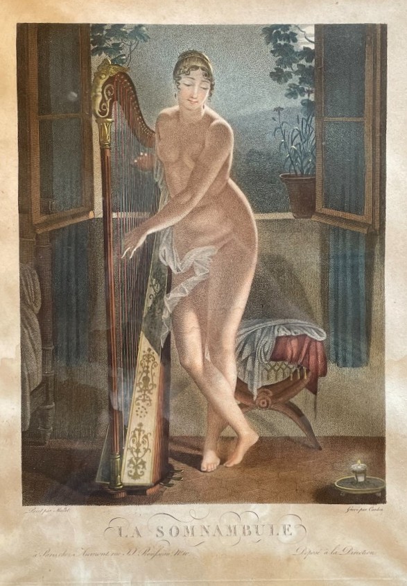 1817 Gravure de Cardon d'après jean-baptiste-mallet La Somnambule