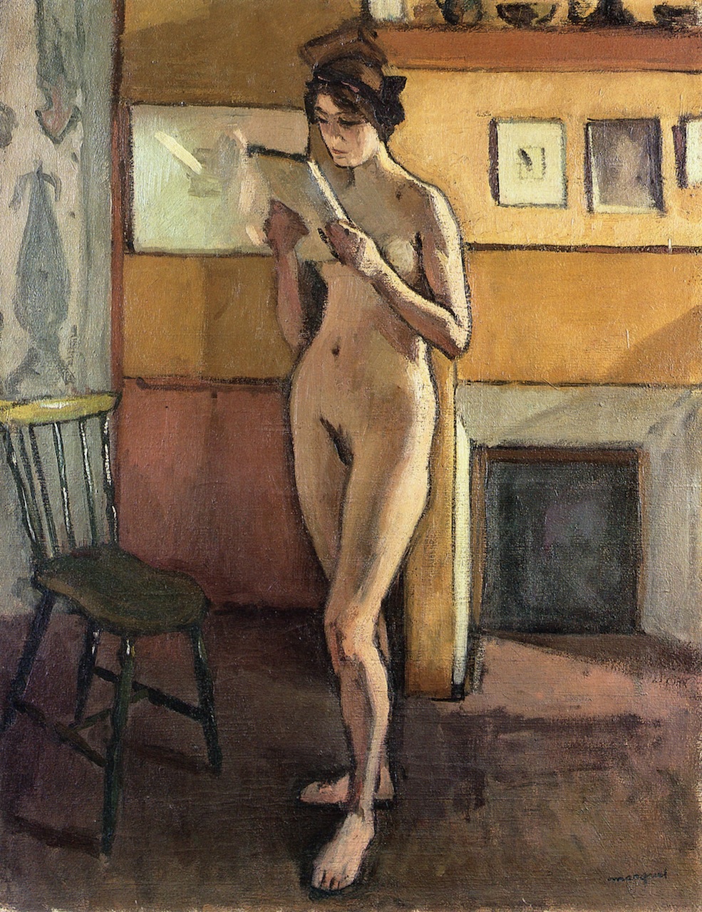 1913 Marquet Nude_by_the_Fireplace (Nu lisant debout)