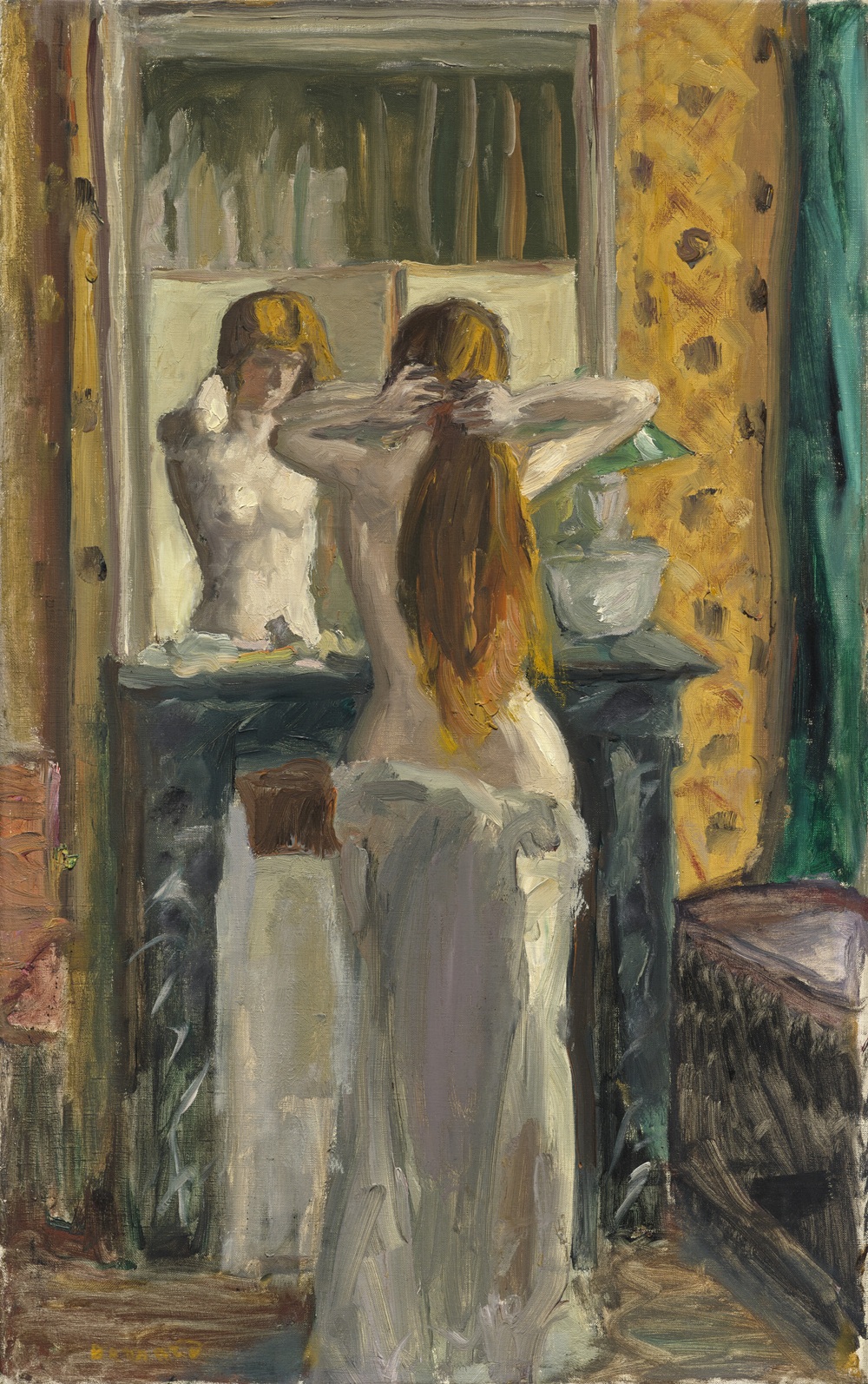 1916 Bonnard Femme à demi-nue ou Nu se coiffant devant la glace