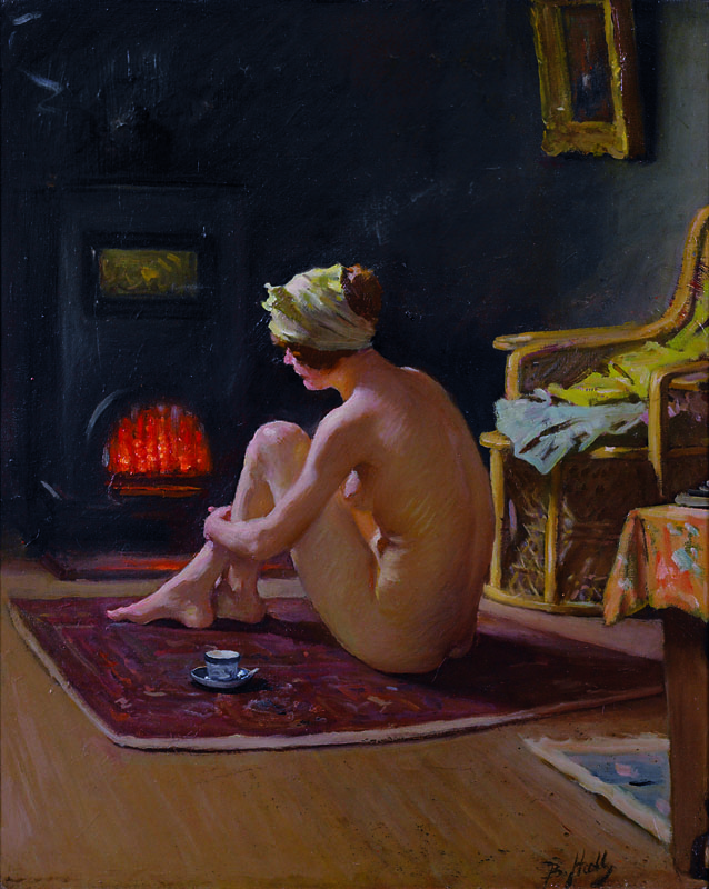 1920-35 Lindsay Bernard Hall SEATED NUDE BY THE FIRE