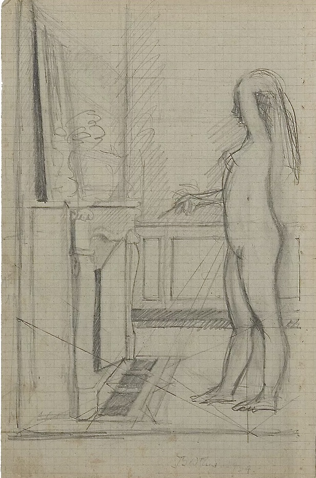 1955 Balthus Nude in front of the fireplace dessin perparatoire