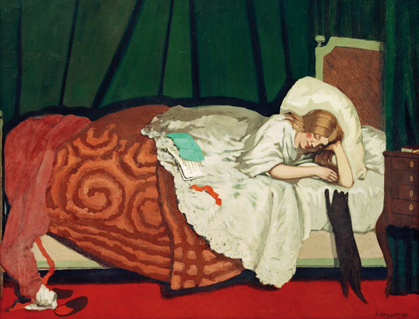 Félix_Vallotton,_1899_-_Femme couchée jouant avec un chat coll part