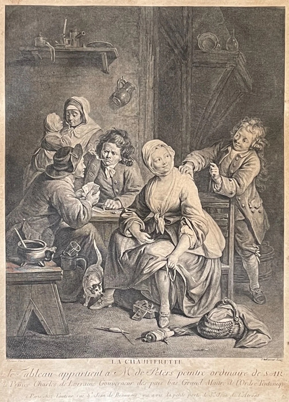 Gravure de Jean Charles Levasseur d'après A.Krause La chauferette