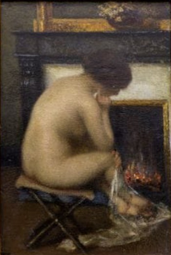 Louis-Marie Joseph RIDEL Nu à la cheminee