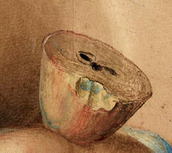 1512 Albrecht_Dürer Vierge à l'Enfant avec une poire Vienne Kunsthistorisches Museum detail