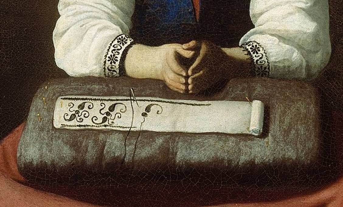 1632-33 ou 1640-45 La_Virgen_niña_en_éxtasis,_por_Francisco_de_Zurbarán Metropolitan Museum of Art detail