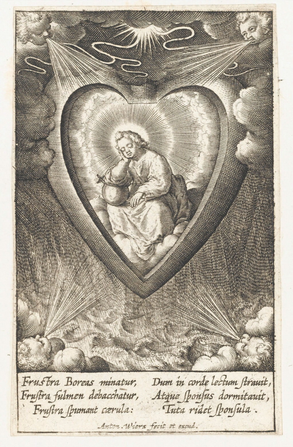 Anton Wierix vers 1600 Jesus rests in the lover’s heart serie Cor Jesu amanti sacrum