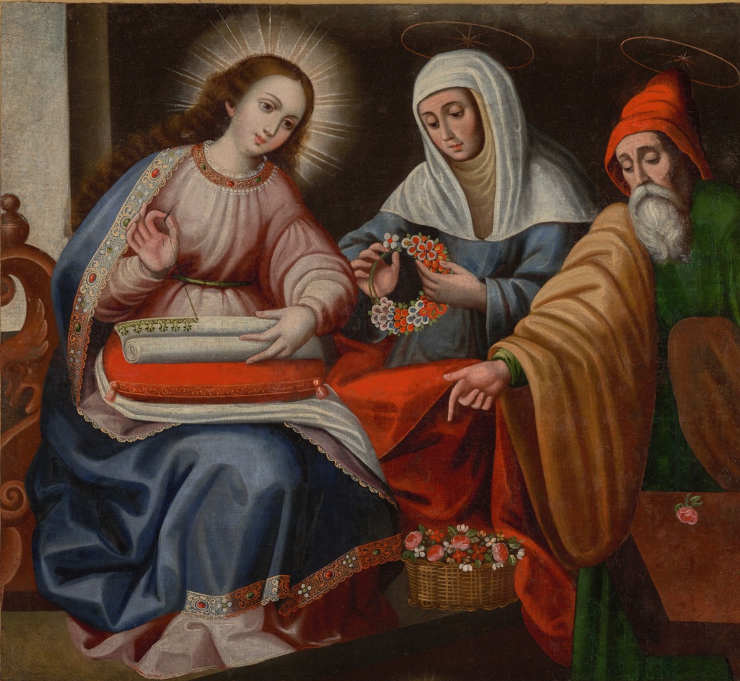Marie cousant avec Ste Anne et Joachim, anonyme bolivien, fin XVIIème Denver Arts Museum