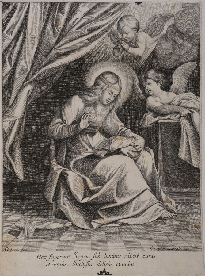 Sébastien Vouillemont vierge cousant, d'après la fresque de Guido Reni