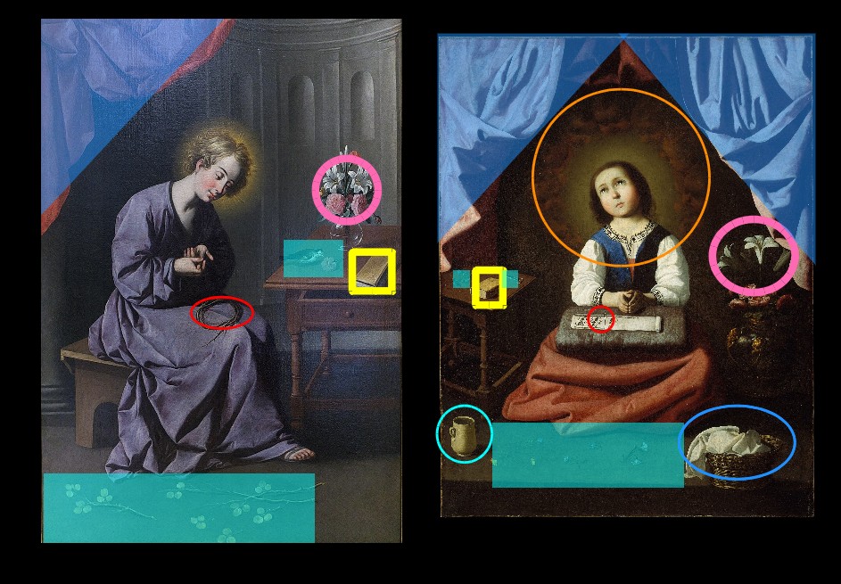 Zurbaran Enfant Epine Vierge en extase schema