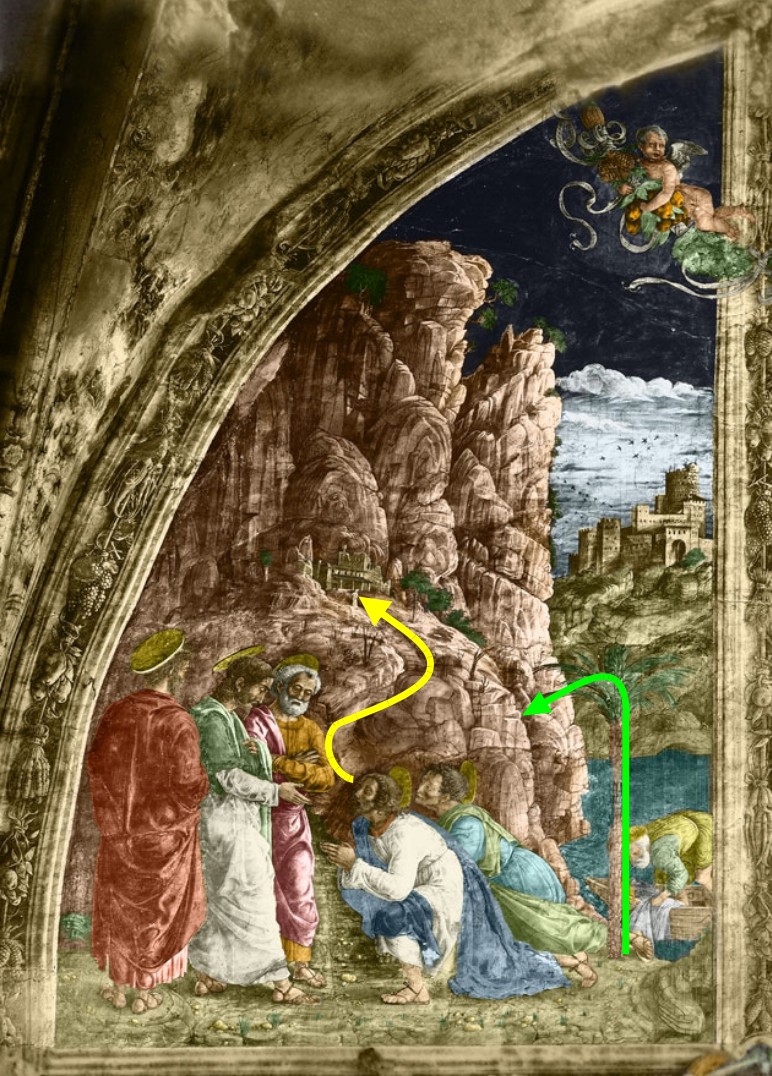 1450 Ovetari,_san_giacomo_01,_Vocazione_di_san_Giacomo_di_Andrea_Mantegna schema