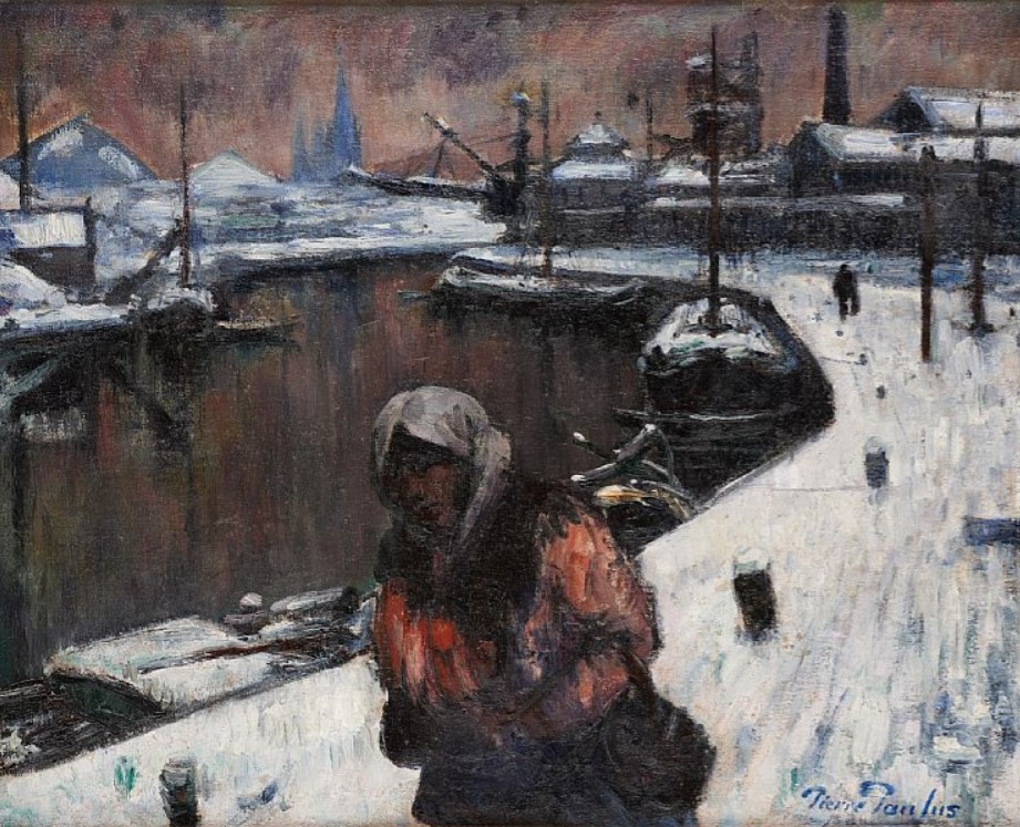 1911-15 pierre paulus de chatelet Bords de Sambre animés sous la neige