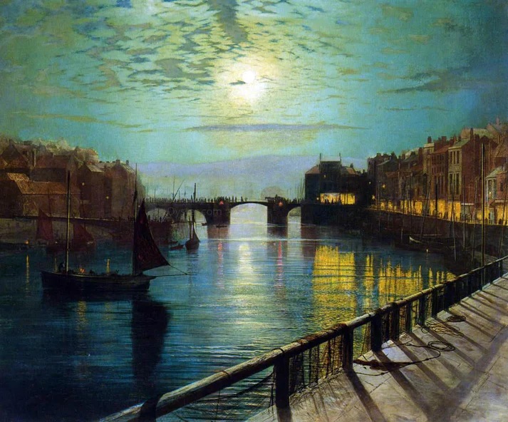John Atkinson Grimshaw 1862 Whitby Harbor by Moonlight