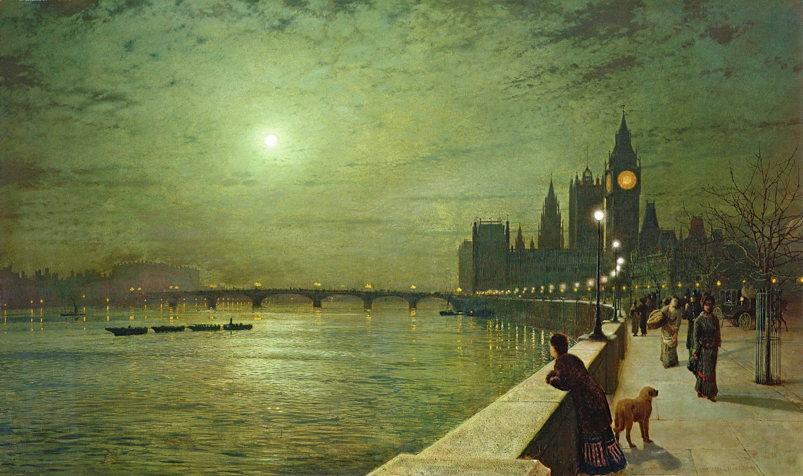 John Atkinson Grimshaw 1880 Reflections on the Thames, Westminster Leeds Art Gallery